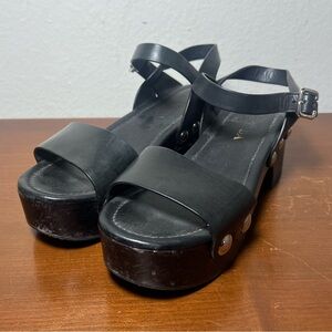 Prada Studded Leather Slingback Wood Platform Shoes Size 38